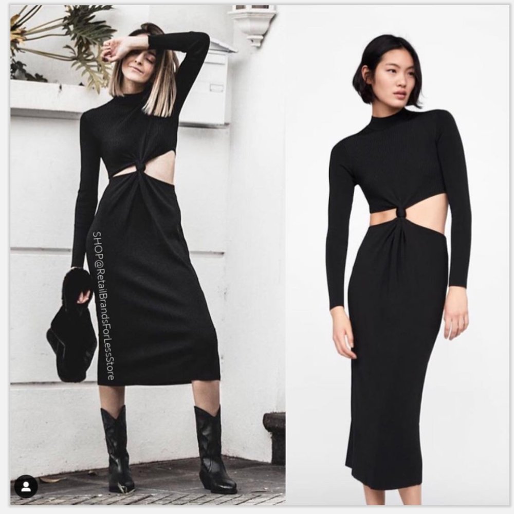 ZARA BLACK CUT OUT KNIT BANDAGE MIDI MAXI DRESS_4